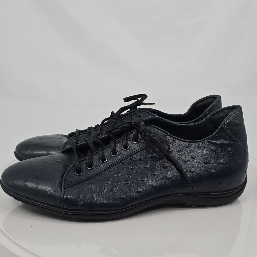 Paul Fredrick 11 Ostrich Embossed Leather Crossover Shoes/Sneakers Italy Vibram